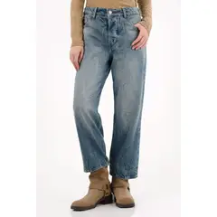TENNIS - Jean tiro bajo y bota doblada azul para mujer