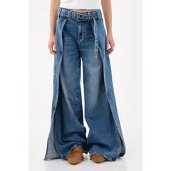 TENNIS - Jeans wide leg con aberturas laterales en denim para mujer