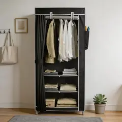 POLASUP - Closet Organizador de Ropa Portátil Ensamblable con Barra y Estantes Resistente Color Negro