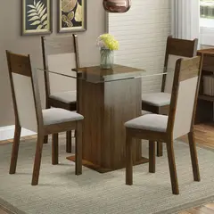 MADESA - Juego de Comedor Dallas con 4 Sillas - Tapa de Vidrio MarrónCremaBeige