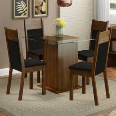 MADESA - Juego de Comedor Dallas con 4 Sillas - Tapa de Vidrio MarrónNegro Sintético