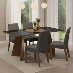 MADESA - Juego de Comedor Taylor con 4 Sillas - Tablero de Madera y Cristal MarrónNegroPlateado