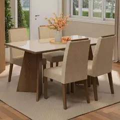 MADESA - Juego de Comedor Braga con 4 Sillas - Tablero de Madera y Cristal MarrónCremaImperial