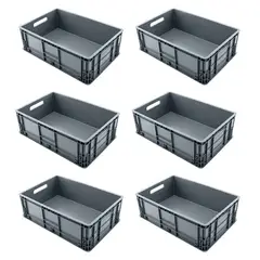 ENERGY PLUS - Set x6 Canastilla Plástica Indus. Cerrada Apilable 60x40x18