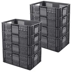 ENERGY PLUS - Set x8 Canastilla Plástica Indus Perforada Apilable 60x40x25