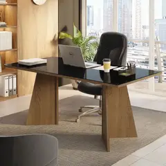 MADESA - Escritorio Ejecutivo de Oficina con Superficie de Madera y Cristal 180 cm