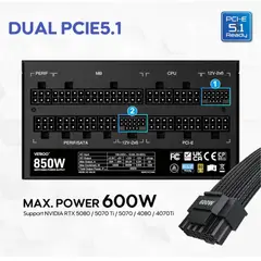 GENERICO - Fuente De Pòder De 850 W Dual Pcie 5.1 Atx 3.1 Gold, Modular