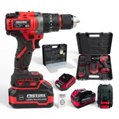 PROTOOL - Taladro Percutor Inalambrico Brushless 65 Accesorios
