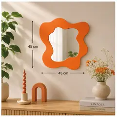 TIZZY DISEÑO - Espejo Decorativo Curvo Naranja en MDF 45x45 cm Diseño Moderno