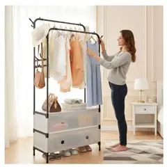 GENERICO - Perchero Industrial Multifuncional Con Estructura Metalica Y Doble Barra Para Ropa