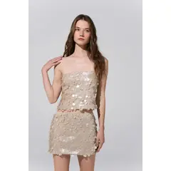 TENNIS - Top strapless de silueta recta con lentejuelas en beige para mujer