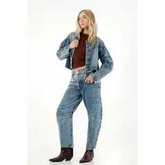 TENNIS - Jean Horseshoe tiro bajo azul de ajuste relajado para mujer