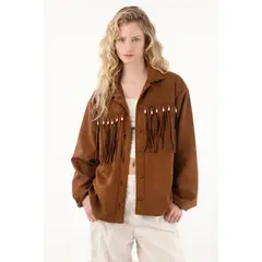 TENNIS - Chaqueta con flecos café para mujer