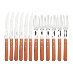 TRAMONTINA - Kit Para Asado De Acero Inoxidable Con Mango De Madera Natural 12 Pzas