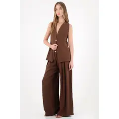 TENNIS - Chaleco largo con espalda cruzada café para mujer