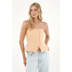 TENNIS - Camisa strapless en 100% lino para mujer