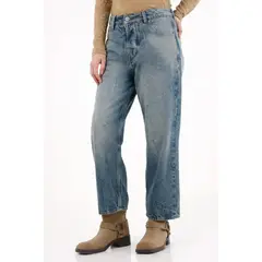 TENNIS - Jean tiro bajo y bota doblada azul para mujer