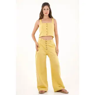 TOPMARK - Camisa manga sisa con botones amarilla para mujer