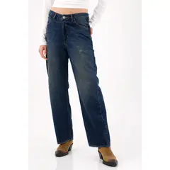 TENNIS - Jeans recto con pretina clásica en denim de algodón azul para mujer