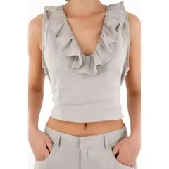 TENNIS - Camisa en lino con bolero gris para mujer
