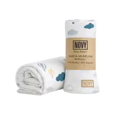 NOVY BABYS - Manta Mueslina para bebé Nubes 115cm x 115 cm