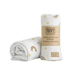 NOVY BABYS - Manta Muselina para bebé Arcoíris 115cm x 115 cm
