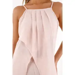 TOPMARK - Camisa larga con prenses rosada para mujer