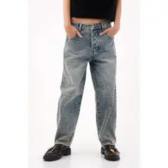 TENNIS - Jean horseshoe con lavado marmoleado en denim de algodón azul para mujer