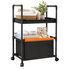 GENERICO - Carro Organizador Con Ruedas 2 Niveles Negro Multifuncional Ideal Hogar Cocina Baño Orden Fácil Top!