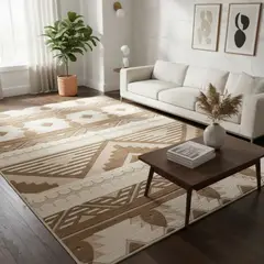 AMERICO SHOP - Tapete Decorativo Moderno 300x200 cm Diseño Elegante Beige Figuras