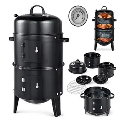 GENERICO - Barril Ahumador Asador Grill Parilla Brasero Portátil 3 En 1 Con Medidor De Temperatura Altura 83 Cm