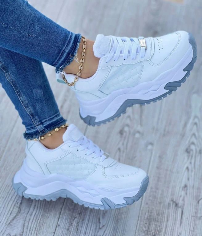 Imagen de Tenis Blanco Gris Dama Zapatillas Zapatos Mujer Lindos Moda Casual