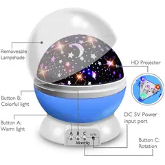 GENERICO - Lámpara Proyector Estrellas y Lunas LED Giratoria Morada con USB