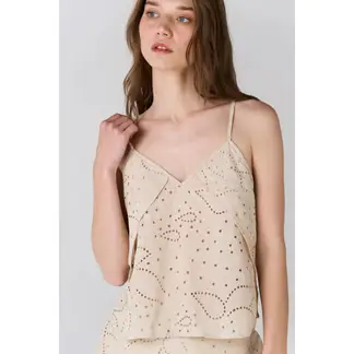 TOPMARK - Top de tirantes fit relajado con bordado calado en algodón beige para mujer