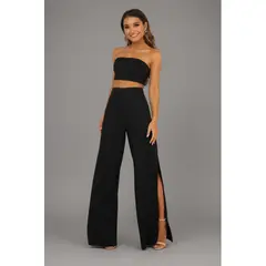 NEGRELI - Conjunto Strapless Pantalón Palazzo con Abertura Lateral