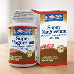 HEALTHY AMERICA - Super Magnesium 400 mg + Suplemento dietario de magnesio + 100 softgels