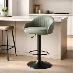 GENERICO - Silla de Bar Velvet Verde base Negra Cuero Pu