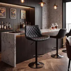 GENERICO - Silla de Bar Diamante Negra base Negra Cuero Pu