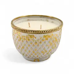 GIO HOME - VELA EN VASIJA DE CRISTAL DECORADA BLANCADORADA 11X8CM CON AROMA VAINILLA