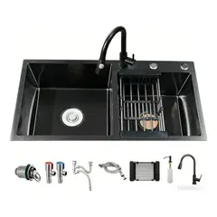 LABALAOS - Lavadero 75x40 Black Rejilla Dispensador Llave Juego