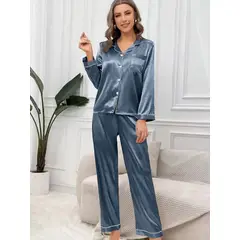 GENERAL - Pijama de Satén Elegante Satin con Acabados Contrastantes