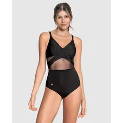 LEONISA - Vestido de baño entero control/escote drapeado19A124