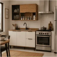 MUEBLES 2020 - Cocina 120 cm Malta 3 Puertas 2 Cajones Natural/Blanco Apagado