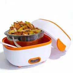 GENERICO - Lonchera Metálica Porta Calentadora Eléctrica De Comida - Naranja