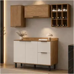 MUEBLES 2020 - Cocina 180 cm Bahamas 4 Puertas 2 Cajones Almendra/Blanco Apagado