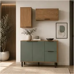 2020 HOME - Cocina 120 cm Sicilia 4 Puertas 2 Cajones Natural/Oliva