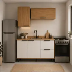 MUEBLES 2020 - Cocina 120 cm Tahiti 4 Puertas 2 Cajones Natural/Blanco Apagado
