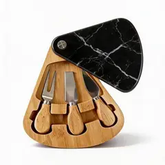 GENERICO - Set Premium Tabla Para Quesos + 3 Cuchillos - Negro