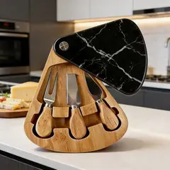 GENERICO - Set Premium Tabla Para Quesos + 3 Cuchillos - Negro