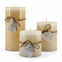 GIO HOME - SET VELAS AERIA RUSTICAS CREMA 7.5CM, 10CM y 15CM AROMA VAINILLA